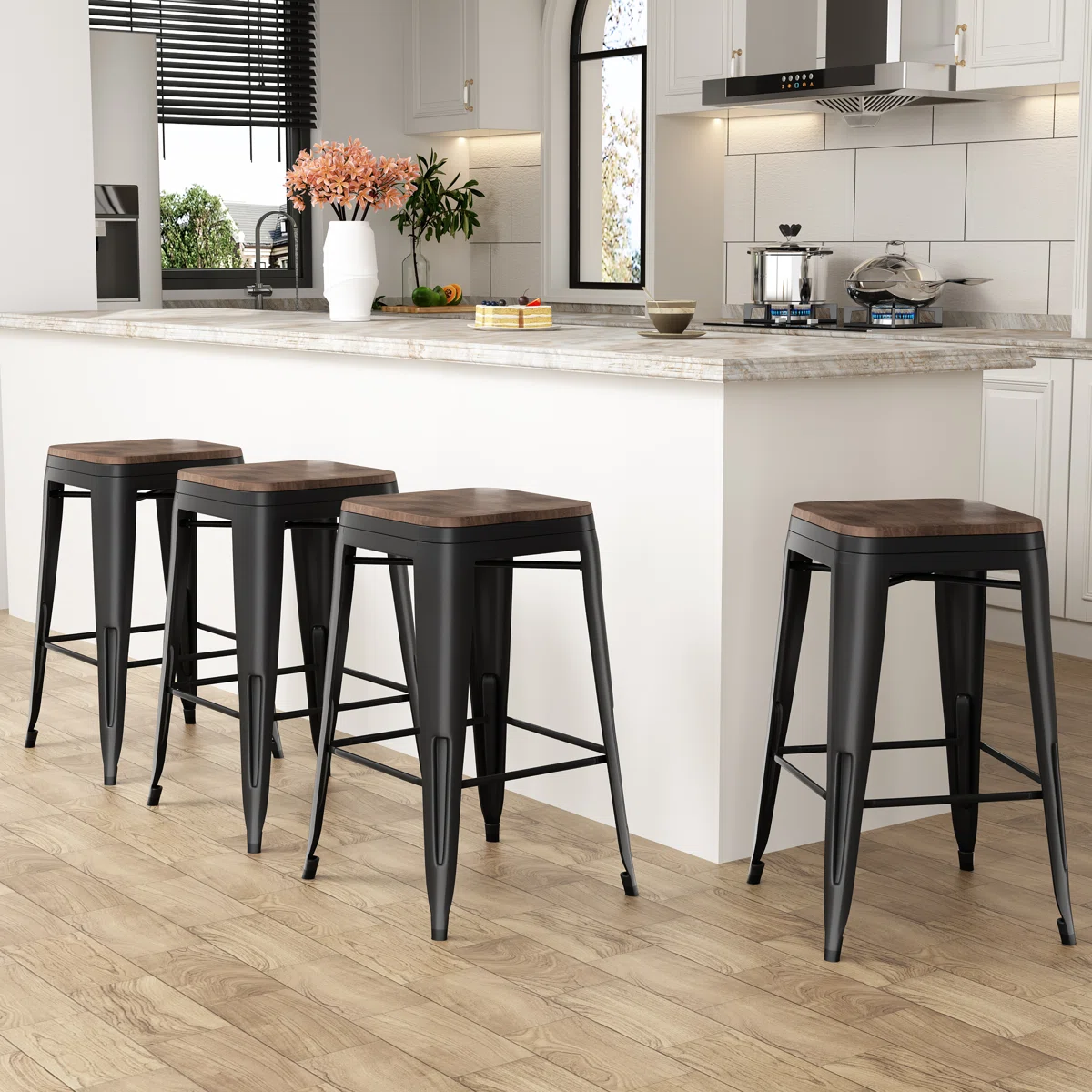 Industrial Stackable Counter Stools Set of 4